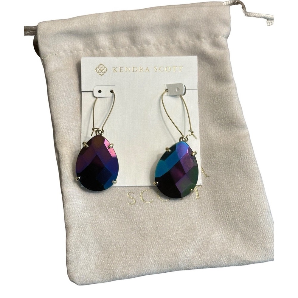 Kendra Scott Allison Earrings Black Iridescent Dangle‎ Drop Retired Gold